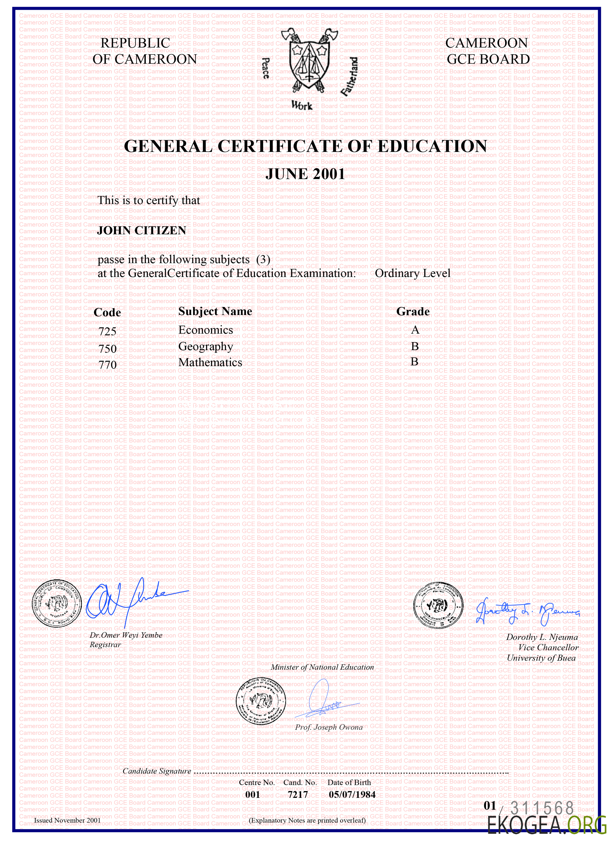 Certificat d'études générales du Cameroun
